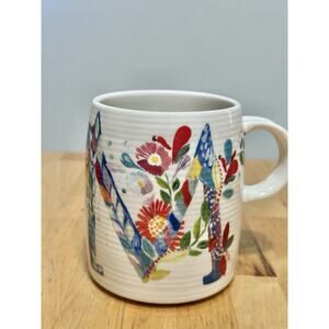 Anthropologie Starla Halfmann w/Floral Design Letter "M" Coffee Tea Mug NEW